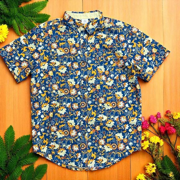 Disney Marvel Avengers Hawaiian Blue Button Front Shirt Cotton Mens Size Medium - Picture 1 of 8